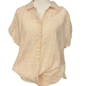 Anthro Isabella Sinclair Cream Pink Button Up Cotton Woven Windowpane Blouse